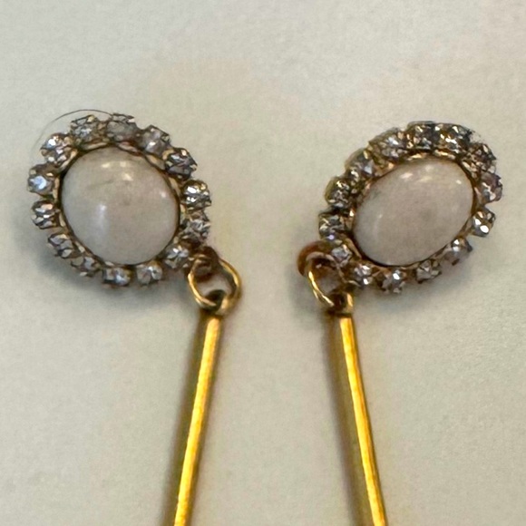 TOVA Neutral Coloured Gemstone and Crystal Long Earrings in Coated Brass - Picture 5 of 14